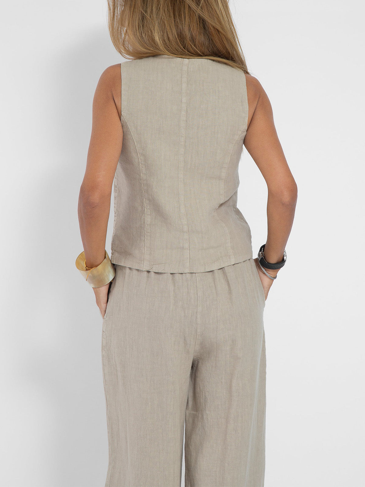 Rosea Buttoned Vest and Wide-Leg Trousers Set