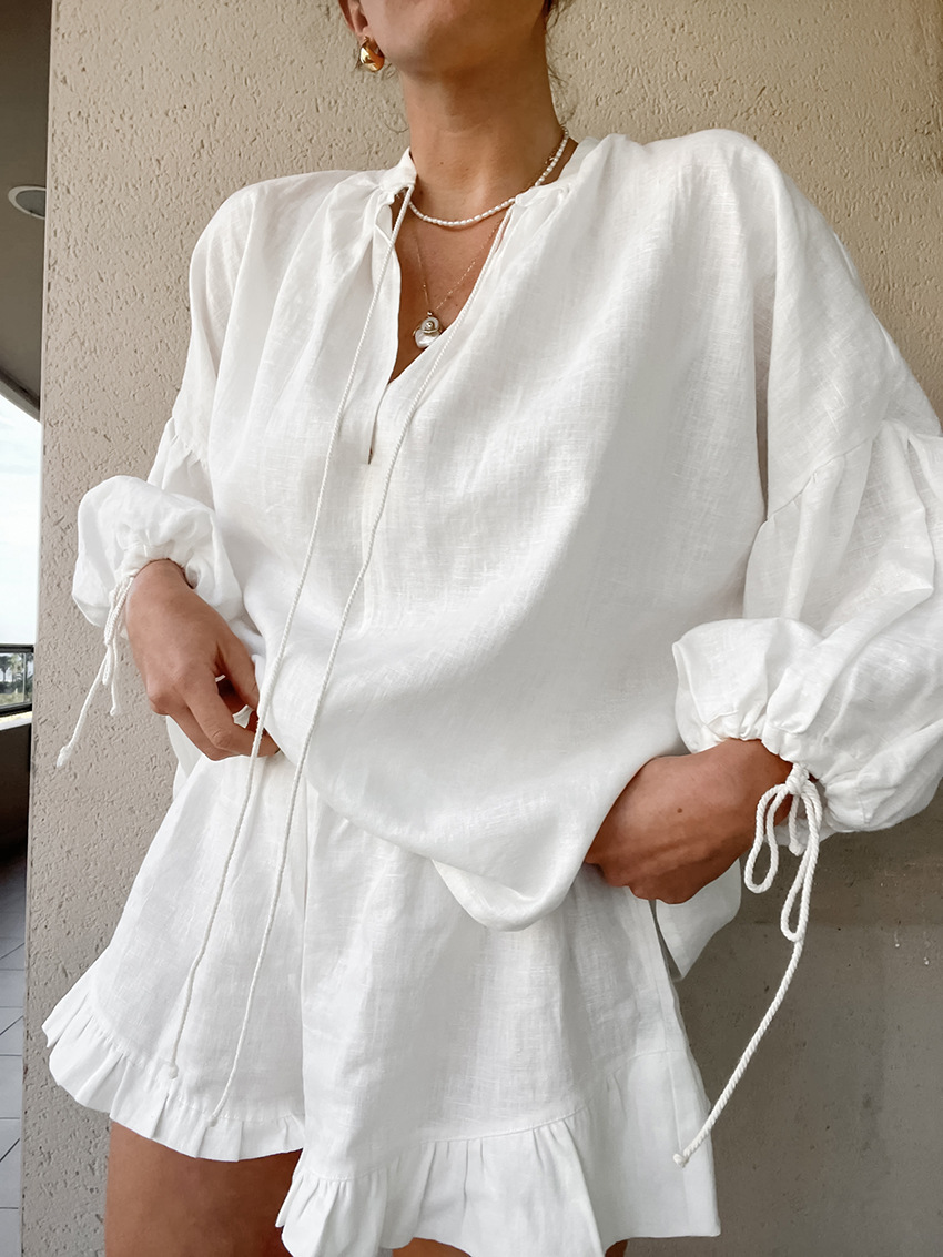Rosea V-Neck Linen Set