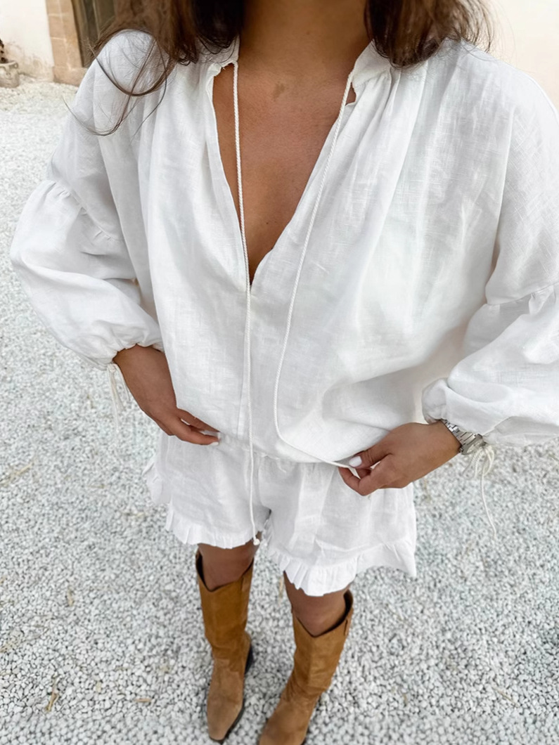 Rosea V-Neck Linen Set