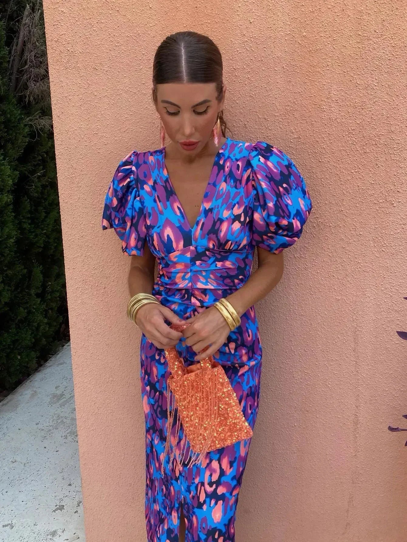 Rosea Vibrant Puff Sleeve Dress