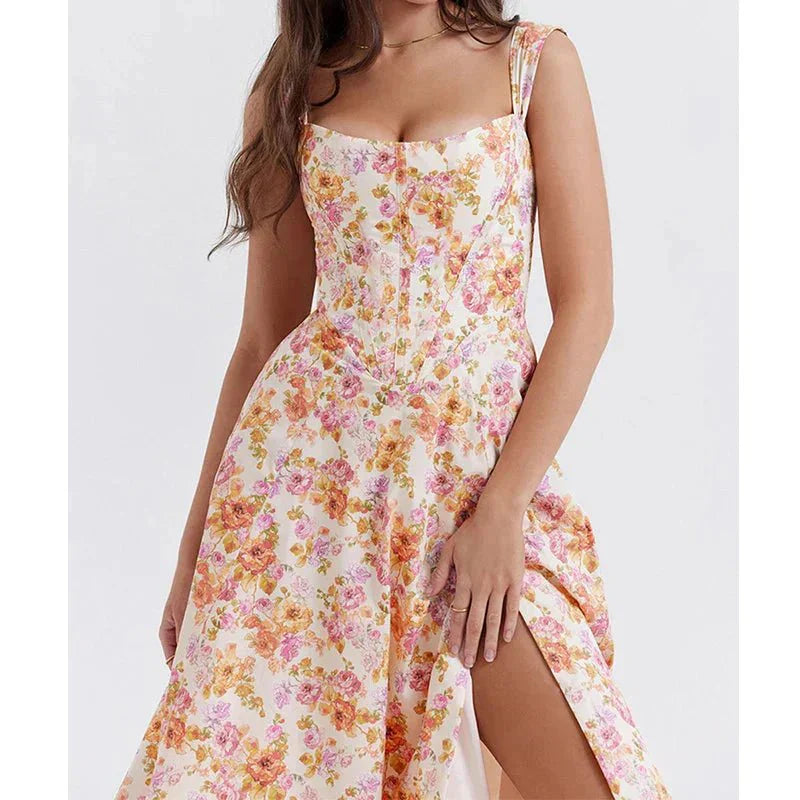 Rosea Floral Corset Midi Dress