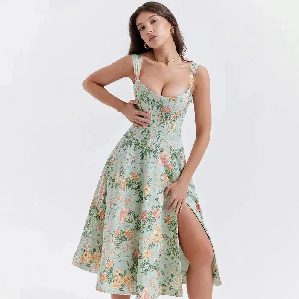 Rosea Floral Corset Midi Dress